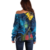 Tui Bird New Zealand Starry Sky Off Shoulder Sweater Maori Koru