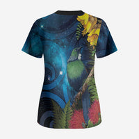 Tui Bird New Zealand Starry Sky Scrub Top Maori Koru