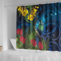 Tui Bird New Zealand Starry Sky Shower Curtain Maori Koru