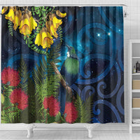 Tui Bird New Zealand Starry Sky Shower Curtain Maori Koru