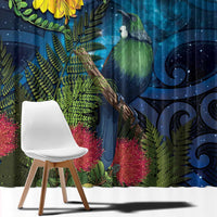 Tui Bird New Zealand Starry Sky Window Curtain Maori Koru LT7 - Polynesian Pride