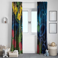 Tui Bird New Zealand Starry Sky Window Curtain Maori Koru LT7 - Polynesian Pride