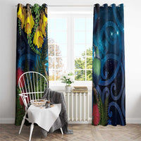 Tui Bird New Zealand Starry Sky Window Curtain Maori Koru LT7 - Polynesian Pride