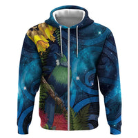 Tui Bird New Zealand Starry Sky Zip Hoodie Maori Koru