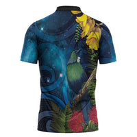 Tui Bird New Zealand Starry Sky Zipper Polo Shirt Maori Koru LT7 - Polynesian Pride