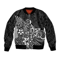 Polynesia Bomber Jacket Plumeria Black Curves LT7 Unisex Black - Polynesian Pride