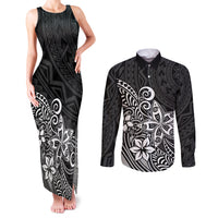 Polynesia Couples Matching Tank Maxi Dress and Long Sleeve Button Shirts Plumeria Black Curves LT7 Black - Polynesian Pride