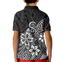 Polynesia Kid Polo Shirt Plumeria Black Curves LT7 - Polynesian Pride