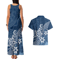 Polynesia Couples Matching Tank Maxi Dress And Hawaiian Shirt Plumeria Blue Curves LT7 - Polynesian Pride