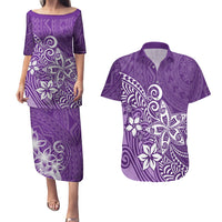 Polynesia Couples Matching Puletasi Dress and Hawaiian Shirt Plumeria Purple Curves LT7 Purple - Polynesian Pride