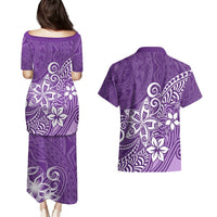 Polynesia Couples Matching Puletasi Dress and Hawaiian Shirt Plumeria Purple Curves LT7 - Polynesian Pride