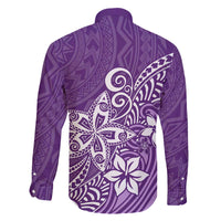 Hawaii Family Matching Outfits Polynesia Off Shoulder Long Sleeve Dress And Shirt Family Set Clothes Plumeria Purple Curves LT7