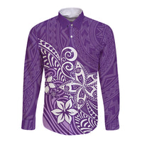 Polynesia Long Sleeve Button Shirt Plumeria Purple Curves LT7 Unisex Purple - Polynesian Pride