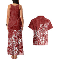 Polynesia Couples Matching Tank Maxi Dress And Hawaiian Shirt Plumeria Red Curves LT7 - Polynesian Pride