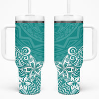 Hawaii Tumbler With Handle Plumeria Teal Curves