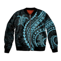 Polynesian Pride Bomber Jacket Turtle Hibiscus Luxury Style - Aquamarine LT7 Unisex Aquamarine - Polynesian Pride