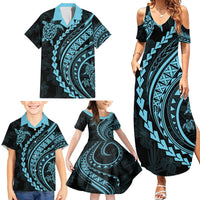 Hawaii Family Matching Outfits - Polynesian Pride Summer Maxi Dress and Shirt Turtle Hibiscus Luxury Style Aquamarine LT7