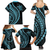 Hawaii Family Matching Outfits - Polynesian Pride Summer Maxi Dress and Shirt Turtle Hibiscus Luxury Style Aquamarine LT7