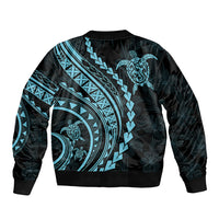 Polynesian Pride Sleeve Zip Bomber Jacket Turtle Hibiscus Luxury Style - Aquamarine LT7 - Polynesian Pride