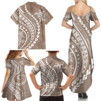 Hawaii Family Matching Outfits Polynesian Pride Summer Maxi Dress And Shirt Family Set Clothes Turtle Hibiscus Luxury Style - Beige LT7