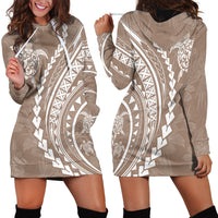 Polynesian Pride Hoodie Dress Turtle Hibiscus Luxury Style - Beige LT7 - Polynesian Pride