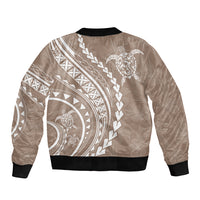 Polynesian Pride Sleeve Zip Bomber Jacket Turtle Hibiscus Luxury Style - Beige LT7 - Polynesian Pride