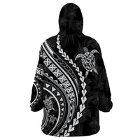 Polynesian Pride Wearable Blanket Hoodie Turtle Hibiscus Luxury Style - Black LT7 - Polynesian Pride