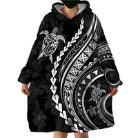 Polynesian Pride Wearable Blanket Hoodie Turtle Hibiscus Luxury Style - Black LT7 - Polynesian Pride