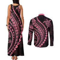 Polynesian Pride Couples Matching Tank Maxi Dress and Long Sleeve Button Shirts Turtle Hibiscus Luxury Style - Carnation Pink LT7 - Polynesian Pride