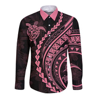 Polynesian Pride Long Sleeve Button Shirt Turtle Hibiscus Luxury Style - Carnation Pink LT7 Unisex Carnation Pink - Polynesian Pride
