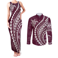 Polynesian Pride Couples Matching Tank Maxi Dress and Long Sleeve Button Shirts Turtle Hibiscus Luxury Style - Champagne LT7 Champagne - Polynesian Pride