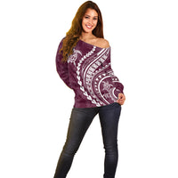 Polynesian Pride Off Shoulder Sweater Turtle Hibiscus Luxury Style - Champagne LT7 - Polynesian Pride