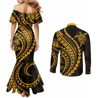 Polynesian Pride Couples Matching Mermaid Dress and Long Sleeve Button Shirts Turtle Hibiscus Luxury Style - Merigold LT7 - Polynesian Pride
