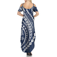 Polynesian Pride Summer Maxi Dress Turtle Hibiscus Luxury Style - Navy LT7 - Polynesian Pride