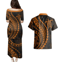 Polynesian Pride Couples Matching Puletasi Dress and Hawaiian Shirt Turtle Hibiscus Luxury Style - Orange LT7 - Polynesian Pride