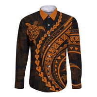 Polynesian Pride Long Sleeve Button Shirt Turtle Hibiscus Luxury Style - Orange LT7 Unisex Orange - Polynesian Pride