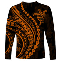 Polynesian Pride Long Sleeve Shirt Turtle Hibiscus Luxury Style - Orange LT7 - Polynesian Pride
