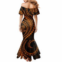 Polynesian Pride Mermaid Dress Turtle Hibiscus Luxury Style - Orange LT7 - Polynesian Pride