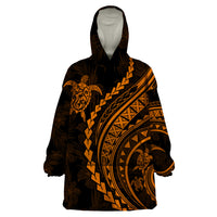 Polynesian Pride Wearable Blanket Hoodie Turtle Hibiscus Luxury Style - Orange LT7 One Size Orange - Polynesian Pride