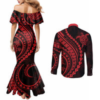 Polynesian Pride Couples Matching Mermaid Dress and Long Sleeve Button Shirts Turtle Hibiscus Luxury Style - Rose LT7 - Polynesian Pride