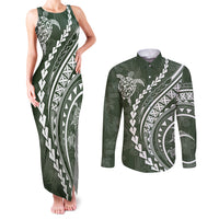Polynesian Pride Couples Matching Tank Maxi Dress and Long Sleeve Button Shirts Turtle Hibiscus Luxury Style - Sage LT7 Sage - Polynesian Pride