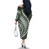 Hawaii Family Matching Outfits Polynesian Pride Off Shoulder Long Sleeve Dress And Shirt Family Set Clothes Turtle Hibiscus Luxury Style - Sage LT7