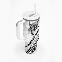 Polynesian Pride Tumbler With Handle Turtle Hibiscus Luxury Style - White