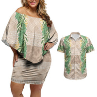 Hawai'i Paniolo Maile Twisted Lei Couples Matching Off Shoulder Short Dress and Hawaiian Shirt Almond Brown LT7 Brown - Polynesian Pride