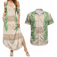 Hawai'i Paniolo Maile Twisted Lei Couples Matching Summer Maxi Dress and Hawaiian Shirt Almond Brown LT7 Brown - Polynesian Pride