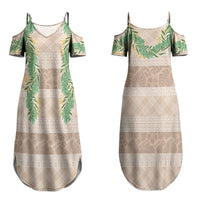 Hawai'i Paniolo Maile Twisted Lei Family Matching Summer Maxi Dress and Hawaiian Shirt Almond Brown LT7 Mom's Dress Brown - Polynesian Pride