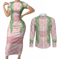 Hawai'i Paniolo Maile Twisted Lei Couples Matching Short Sleeve Bodycon Dress and Long Sleeve Button Shirt Dusty Rose LT7 Dusty Rose - Polynesian Pride