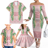 Hawai'i Paniolo Maile Twisted Lei Family Matching Off The Shoulder Long Sleeve Dress and Hawaiian Shirt Dusty Rose LT7 - Polynesian Pride