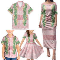 Hawai'i Paniolo Maile Twisted Lei Family Matching Puletasi and Hawaiian Shirt Dusty Rose LT7 - Polynesian Pride