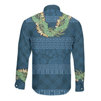 Hawai'i Paniolo Maile Twisted Lei Long Sleeve Button Shirt Cobalt Blue LT7 - Polynesian Pride